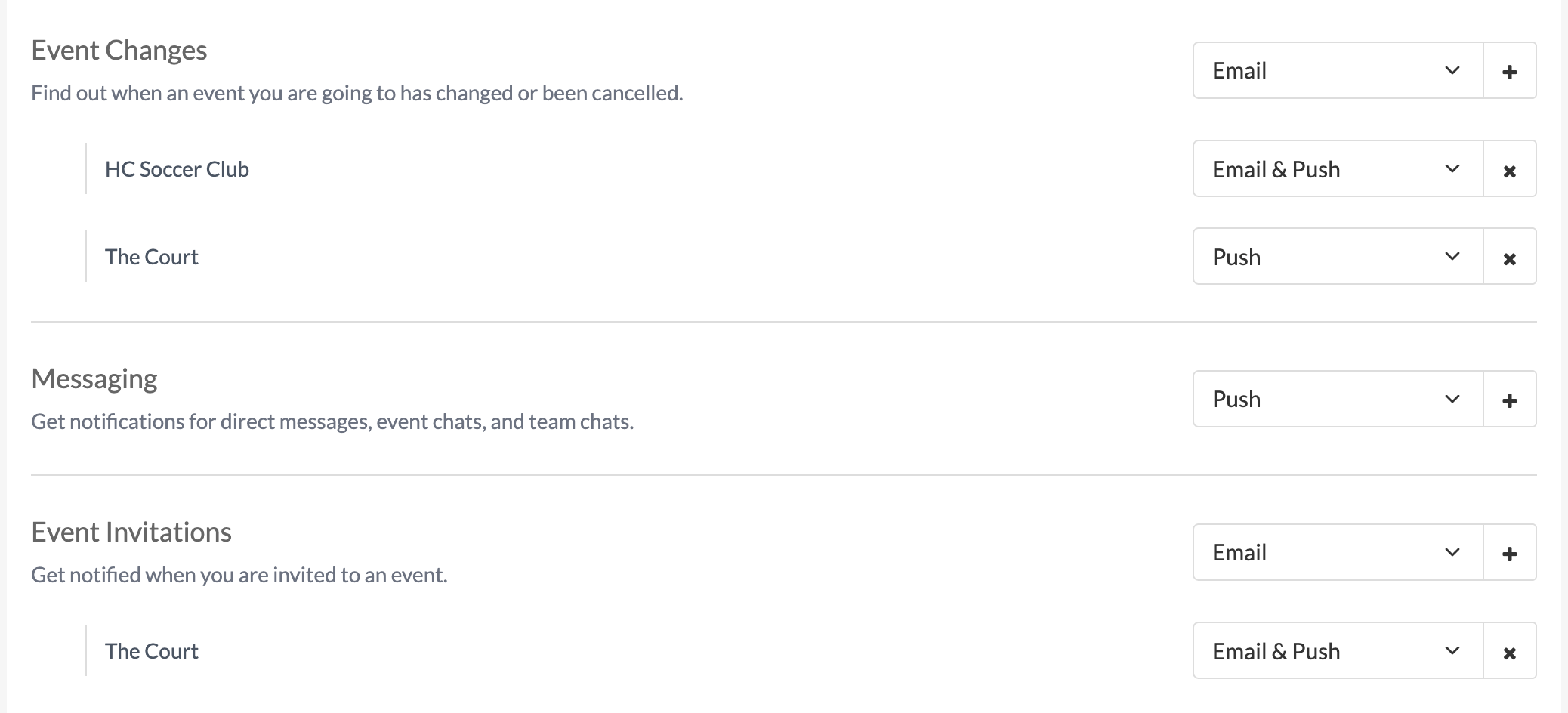Notification preferences customized by group